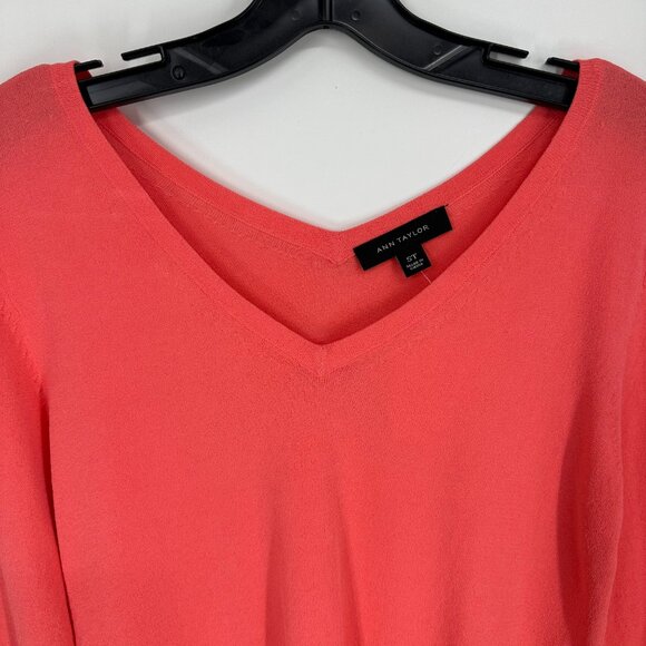 Ann Taylor Knit Top ST Double V Neck Back 3/4 Sleeves Lightweight Coral Work NWT - Picture 6 of 8